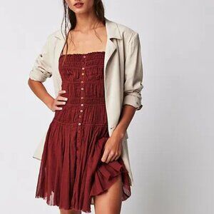 Free People FP One Lausanne Slip Maroon Smocked Buttondown Dress S